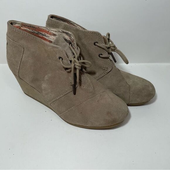 Toms Taupe Wedge Ankle Booties - Picture 2 of 9